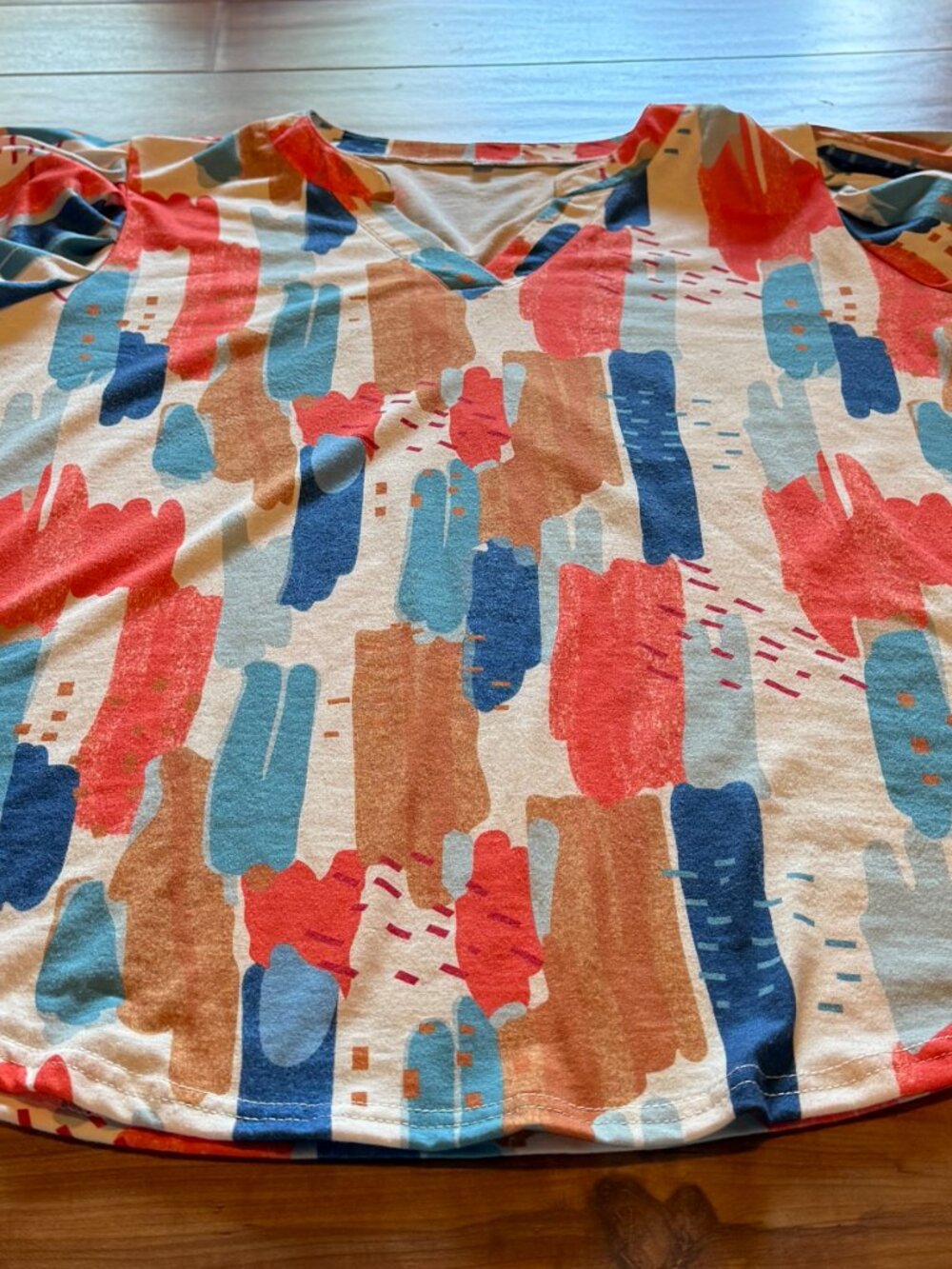 Abstract Brushstroke Print Top Notch Collar 2XL - Picture 4 of 5